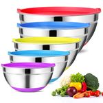 Hossejoy Mixing Bowls with Airtight Lids (Set of 5) Stainless Steel Salad Bowl Set, Non Slip Colorful Silicone Bottom Nesting Storage Bowls, Great for Mixing & Prepping 1.5-2.5-3-5-8 QT