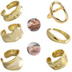 WAINIS 6 Pcs Chunky Gold Open Rings for Women Statement Boho Adjustable Rings Set, Metal, Cubic Zirconia