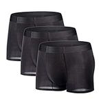 YUSHOW Mens Boxer Shorts Ice silk Underwear Sexy Ultra Soft Breathable Low Rise Trunks 3 Pack Black