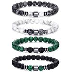 MOROTOLE 4pcs Mens Beaded Bracelets for Men 8MM Natural Stone Beaded Bracelets Set Stretch Black Bracelet for Men Men's Bracelet