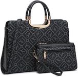 Womens Handbag Top Handle Shoulder Bag Tote Satchel Purse Work Bag with Matching Wallet (DS Black) Large