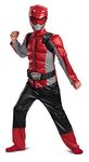 DISGUISE Official Red Power Rangers Costume Kids, Muscle Power Rangers Fancy Dress Up Outfit for Children Suit Halloween Birthday World Book Day Costumes for Boys 4-6 Years