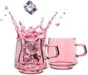 Greenline Goods Pink Drinking Glass Mugs - Stackable Mug with Handle - Perfect Tea or Coffee Glassware Mug Sets for Kitchen Decor - Set of 2 14oz