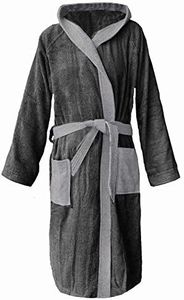 HOMELEVEL Albornoz de rizo de algodón 100%, para mujeres y hombres gris antracita/gris claro XL