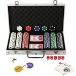 display4top Texas Holdem Poker Chips Set with Aluminum Case,2 Decks of Cards, Dealer, Small Blind, Big Blind Buttons and 5 Dice (300pcs)