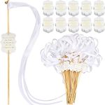 Janinka 100 Sets Ribbon Wedding Wands with Bells Ribbon Sticks Wedding Tags Wedding Send off Items Party Favors Streamers for Wedding Decor Supplies Party Celebration Decorations(White)