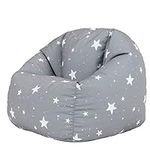 icon Kids Bean Bag Chair, Grey Bean Bag with Stars, Girls Bean Bag or Boys Bean Bag, Kids Bean Bag with Filling Included, Arrives Pre Filled