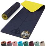Yogii Yoga Mat - Non-Slip 6mm Thick TPE & Travel-friendly Yoga Mat - Perfect for Home & Gym Exercise Fitness & Pilates - With Laser Alignment Guides (Blue/Yellow) for Men & Women