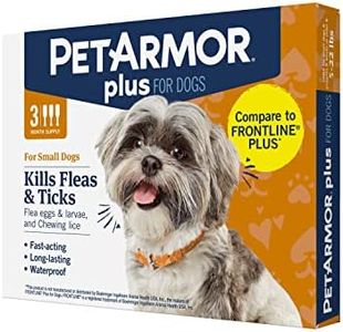 PetArmor Plus Flea and Tick Prevention for Dogs, Dog Flea and Tick Treatment, 3 Doses, Waterproof Topical, Fast Acting, Small Dogs (5-22 lbs)