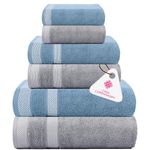 CASA COPENHAGEN Solitaire Mix 6 Piece Towel Set - Gray Purple + Dusty Blue 600gsm 2 Bath Towels, 2 Hand Towels, 2 Washcloths in Soft Egyptian Cotton for Bathroom, Kitchen and Shower