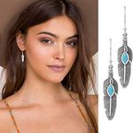 TseenYi Boho Feather Drop Earrings Silver Dangle Earrings Turquoise Charm Earrings Personlized Bohemian Earrings Jewelry for Women and Girls