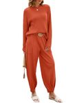 oten Winter Sweatsuit Set For Women 2 Piece Outfits Long Sleeve Knit Sweater Top Fall Fashion Sweatpants With Pockets Rust X-Large