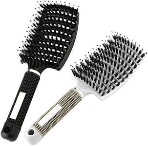 Luckynono brosse magique (2 pcs) -Brosse à cheveux féminine ergonomique, adaptée pour coiffer les cheveux longs, fins, bouclés ou raides, Enfant, noir,blanc
