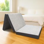 Rhythm Lite Foldable Mattress for Floor Sleeping Tri Fold 5-Inch High Resilience HR Foam Medium Firm Back Pain Support Queen Size Guest Travel Bed Lightweight Portable Compact 72x60