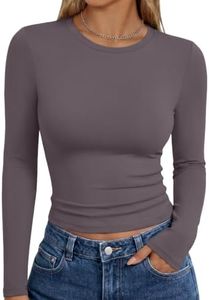 Trendy Queen Womens Long Sleeve Shirts Basic Crop Tops Tight Slim Fit Cute Teen Girls Fall Winter Y2k Clothes Nutmeg L