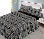 click2style TARTAN 100% BRUSHED COTTON FLANNEL FLANNELETTE SHEET SET SINGLE DOUBLE KING BED SHEET SETS (Tartan Grey, Single)