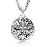 VENICEBEE® Holy Spirit Dove Veni Sancte Spiritus Sacramental Christian Amulet Sacred Heart Jesus Love Solid 925 Sterling Silver Pendant Necklace + Velvet Pouch, Polishing Cloth, Fine Gift Box, Small,