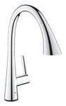 GROHE Zedra Touch Kitchen Tap Single-Lever Sink Mixer, High C-Spout with Touch Operation, Pull-Out Comfort Shower Head and 3 Spray Options, 360° Swivel Range, Chrome Finish Water-Saving 30219002