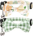 2 Pack/Set Cat Collar Breakaway with Cute Bow Tie and Bell Plaid Flower for Kitty Adjustable Safety