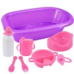 Bibi Doll Bath Feeding Set Baby Doll Accessories 8pcs Playset Bath, Potty, Milk Bottle, Sippy Cup, Dummy, Spoon, Fork, Plate