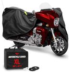 Badass Moto Ultimate Waterproof Motorcycle Cover. Heavy Duty, Night Reflective, Windshield Liner, Heat Shield, Vents, Lock Pocket, Taped Seams (108” Full Dressers,Tourers) Extra Large