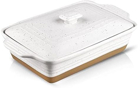 HVH Ceramic Casserole Dish with Lid Oven Safe, 9x13 Casserole Dish, Covered Rectangular Casserole Dish Set, 3.5 Quart Large Casserole Dish, Baking Dishes for Casseroles, Farmhouse Style (White)