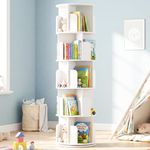 Rotating Bookshelf,360°Spinning Bookshelf,5 Tier Kids Book Shelf Free Standing,Round Revolving Bookcase Storage with Baffle,Childrens Bookcase,Corner Storage Organizer for Bedroom,Living Room,White