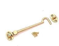 Infinity Decor Cabin Hook and Eye Solid Brass - Silent Door Latch Lock for Window, Garden Gate, Door - Polished Brass - 6" 150mm