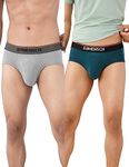 DAMENSCH Men's Deo-Cotton Deodorizing Brief- Pack of 2- Iris Blue, Dessert Grey- Large