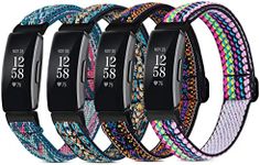 4 Pack Stretchy Bands Compatible with Fitbit Inspire 2/Inspire HR/Inspire Bands for Women Men, Soft Adjustable Elastic Nylon Solo Loop Strap Replacement Wristbands for Inspire/Inspire 2/Inspire HR