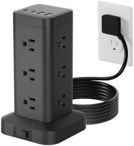 Tower Power Strip with PD 30W Fast-Charging Port, 12 Outlets, 4 USB Ports (2 USB-C), 1800J Surge Protector, Charging Station for Multiple Devices,15FT Extension Cord, Black, Home Office Essentials