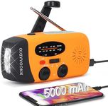 Wind Up Solar Radio, Portable Hand Crank Dynamo AM/FM Emergency Weather Radio, 5000mAh Power Bank with SOS Alarm Survival Radio, Rechargeable USB Phone Charger, LED Flashlight for Camping Hiking