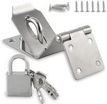 4 Inch Door Lock Latch Padlock Hasp Set, 90 Degree Latch Lock with Screws and Padlock Stainless Steel Safety Right Angle Padlock Hasp Locking Latch Security Door Clasp Hasp for Shed/Gate/Storage Lock