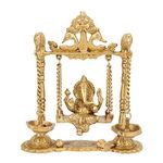 Kartique Brass Ganesh Bhagwan Jhula Idol Ganesha Swing Ganpati Bappa Jhoola Murti for Home House Warming Mandir Office Decor Couple Gift Height 8.5 Inch Gold Color