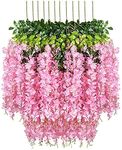 ZHENGTU 12 Pack Decoration Artificial Wisteria Vine Ratta Fake Wisteria Hanging Garland Silk Long Hanging Bush Flowers String Home Party Wedding Décor Christmas and Diwali (Light Pink)