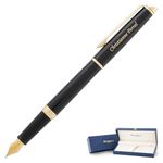 Personalized Waterman Fountain Pen | Engraved Waterman Hemisphere Fountain Pen Medium Nib - Glossy Black Finish with Gold Trim, Gift Box, Starter Ink.