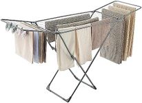 SONGMICS Clothes Drying Rack, Metal Laundry Drying Rack, Foldable, Space-Saving, Free-Standing Airer, with Gullwings, Indoor Outdoor Use, Bed Linen Clothing, Gray ULLR540G01