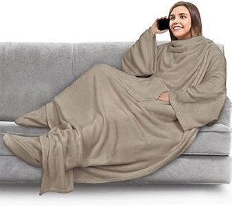 PAVILIA Fleece Blanket with Sleeves, Foot Pockets for Women Men Adults, Plush Wearable Blanket Throw Wrap, Warm Snuggle Blanket Robe, Cozy Gift Ideas Wife Mom, Taupe Beige