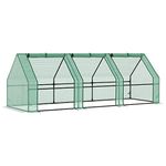 Outsunny 9' x 3' x 3' Portable Mini Greenhouse Tunnel Growing Tent Plants Flower Warm House w/ Zippered Roll-up Doors, PE Cover, Green