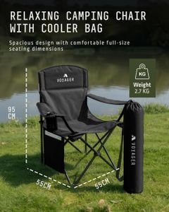 Voyager Folding Camping Chair 2-Pack – Lightweight, Black, Cup Holder