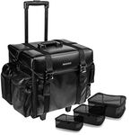 SHANY Cosmetics Soft Black Makeup Artist Rolling Trolley Case with Free Set of Mesh Bags, Leather Match