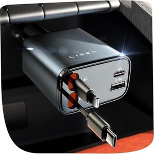 LISEN Retractable Car Charger, 84W Car Charger USB C Fast Charger Adapter, Car Accessories for Men Women, Gifts for Fathers Day for Men Dad Husband, for iPhone 17 16 15 14 13 12 Pro Max, Christmas