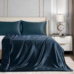 Homiest 60"x80" Duvet Cover for Weighted Blanket, Deep Sea Blue Satin Weighted Blanket Cover with 8 Ties, Silky & Removable Zippered Duvet Cover Full/Queen Heavy Blanket Duvet Cover for Adults