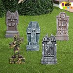 JOYIN 17” Halloween Foam RIP Graveyard Tombstones (5 Pack), Yard Sign Headstone Decorations and 10 Bonus Metal Stakes for Halloween Yard Outdoor Indoor Decorations