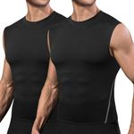 Odoland 2 Pack Men's Compression Sleeveless Shirts, Dry Fit Athletic Base Layer Tank Top, Sports Running Gym Workout Shirts, Black and Black, L