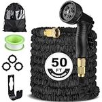 Expandable Garden Hose 50 FT, Lightweight Flexible Water Hose with 3/4 Solid Brass Fittings, 10 Function Spray Nozzle and 3-Layer Latex Core, No-Kink Anti-Leakage Retractable Easy Storage Water Hose