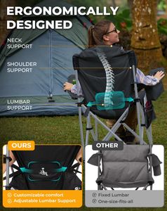 KingCamp XL Heavy Duty Camping Chair – Lumbar Support, Cooler Bag, 350 lbs