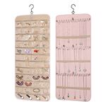 Firlar Hanging Jewelry Organizer, Double-Sided Necklace Earring Jewelry Holder With Zippered Large Pockets And Hooks, bulk jewelry organizer for Rings, Bracelet, Earrings, Necklace, Pink