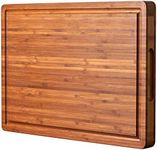 Bamboo Wood Cutting Board for Kitchen, 1" Thick Butcher Block, Cheese Charcuterie Board, with Side Handles and Juice Grooves, 16x11"