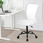 Small Desk Chair Mid Back Armless Office Chair Adjustable Task Chair No Armrest Computer Chair No Arms Mesh Swiwel Chair for Dormitory, Office, Living Room, Space Saving, White